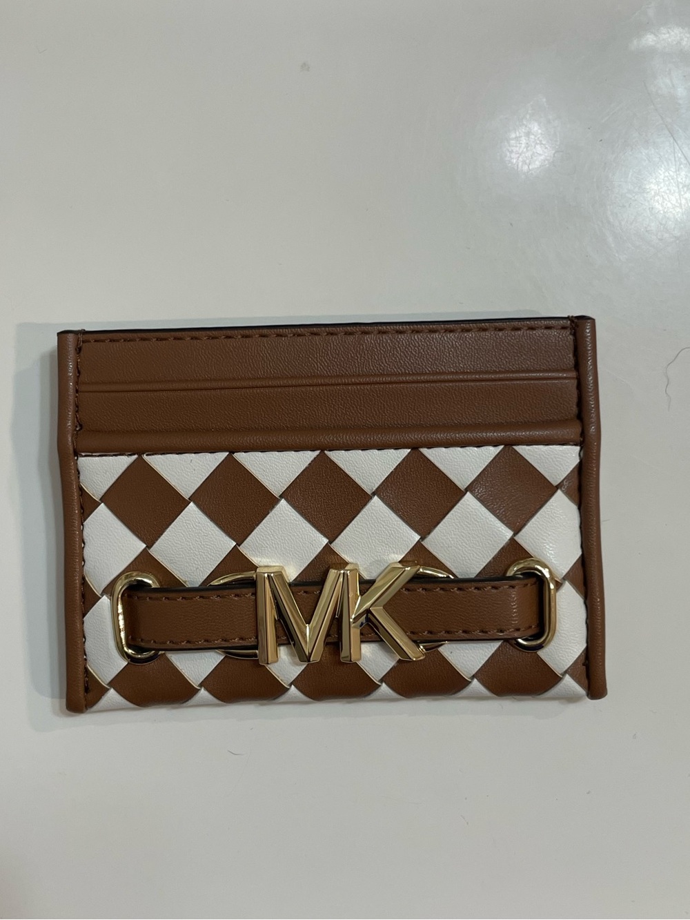 Michael Kors Reed Large Woven MK Logo Card Holder